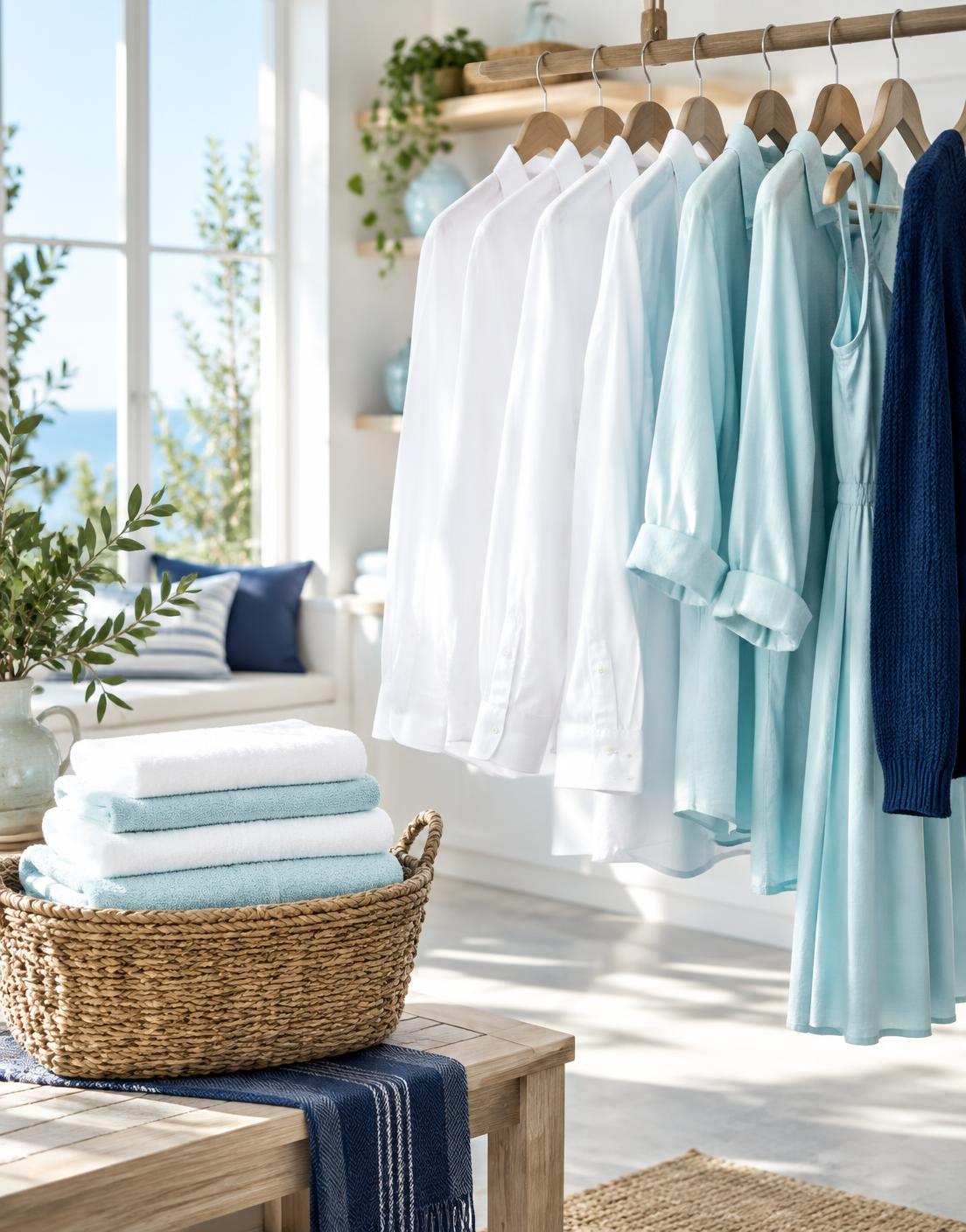 Fresh white and aqua clothing ready to wear